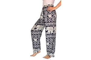 BANJAMATH Women's Smocked Waist Harem Hippie Trousers Boho Yoga Bohemian Pants