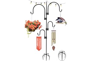 ADTSADDTO 274CM Berger crochet extérieur, 2.5CM tube épaissi Heavy Duty métal nourrir Bird Rod stand .4 crochets et cordes lampadaire, tige de jardin pour suspendre panier de plantes, décoration de mariage
