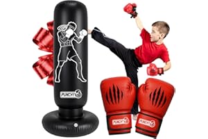 ORIGINAL CUP Punchy® Punching Ball Gonflable Enfant 160x55 cm | Sac de Frappe avec Gants & Gonfleur | Jouet Fille Garçon dès 5 Ans | Sac de Boxe pour se Défouler à la Maison ou dans Le Jardin | Aerobik®