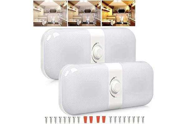 Intckwan Plafonnier Led 12v Camping Car, Lampes de Toit à Intensité Variable, Lampe 12v Led avec Commutateur de MéMoire, lumière Blanche Jaune et Chaude, pour Camion Caravane Camping-car(2 Pièces)