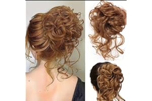 SHANGXIU Postiche Cheveux Extensions, Postiche de chignon bouclé naturel Scrunchy Chignons Synthétique pour les Femmes #6 (Light Auburn))