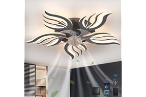 GWYAJTU Ventilatore Da Soffitto Con Luce Con Telecomando APP, Lampadario Ventilatore LED Dimmerabile Con Funzione Di Memoria, Lampadario Con Pale 6 Velocità Reversibile Con Timer Per Camera Da Letto, Nero