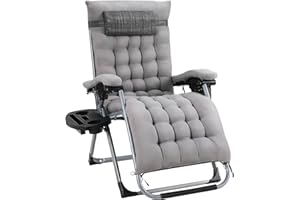 TLGREEN transats Jardin extérieur Pliables, Bain de Soleil avec Coussin, Fauteuil élargie, Dossier réglable, Porte-gobelet, Charge Max 160 kg, pour Jardin,terrasse, Piscine (Gris)