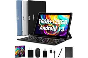 FASTWD 10 Zoll Tablet Android 13, 19GB RAM+128GB ROM, 5G WiFi, 8MP+13MP, 1280*800 Incell, 8000mAh, FaceID, Mit Tastatur, Maus, Holster, Stift, Blau