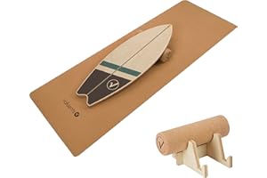 valuents Balance Board aus Holz in Surfboard Form inkl. Matte & Rolle für Neuromuscular Response Training +Plus: Halterung