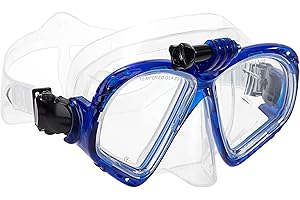 HOLEMZ Masque de Plongée Adulte Lunettes de Plongée Antibuée Professionnel Bleu avec Support de Caméra Verre Trempé Cache Nez pour Garçons Filles Femme Homme Réglables Bande de Silicone