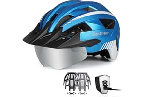 EASTINEAR Adults Bike Helmet with Magnetic Goggle Bicycle Helmet with USB Rechargeable LED Light for Men Women Cycling Helmet with Removable Sun Visor Adjustable Size