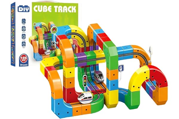 Circuit de Train électrique, Circuits de Course Flexible, Circuit 3D intégré défiant la gravité et Voiture motorisée, Jeu de Train pour Enfants de 3 à 8 Ans (123Pcs)