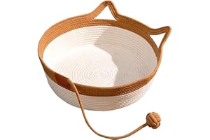 PINEESEATILE Letti per gatti per gatti interni, cesto di gatto con coda giocattolo, letto di cesto di gatto in cotone in tessuto a mano, letto a graffio per gatti pieghevole traspirante, letti da gatti a forma di