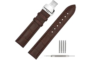 Tstrap Correa Reloj Cuero - Correa Reloj Piel- Correa Piel cocodrilo - Correa Piel liberacion rapida - Correa Reloj Cierre Mariposa - 18mm 19mm 21mm 22mm