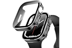 Miimall 2-pak etui kompatybilne z Apple Watch Series 8/7 45 mm osłona ekranu, twarda obudowa PC z prostą krawędzią wszechstronna ochrona, osłona ze szkła hartowanego do iWatch 45 mm (czarny + srebrny)