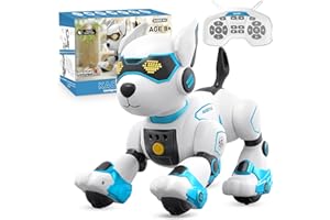 PRANITE Perro Robot, Inteligente Perro Robot Programable con Control Remoto, Recargable Interactivo Perro Juguete con Imitación Animal, Control de Voz, Cantar, Baile para Niños Niñas