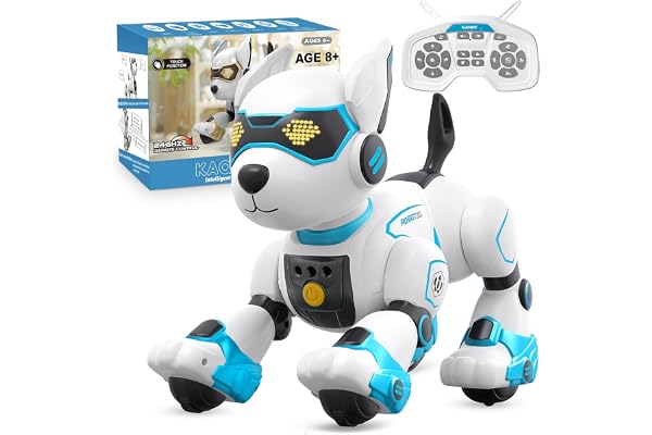 PRANITE Chien Robot, Chien Robot Programmable pour Enfants Télécommandé, Rechargeable, Imitation d'animal, Contrôle Vocal, Contrôle par Gestes, Musique, Danse, pour Garçons et Filles