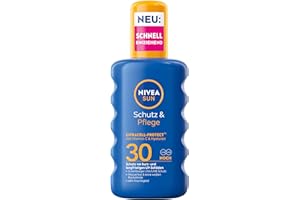 NIVEA SUN Schutz & Pflege Sonnenspray LSF 30, wasserfestes Sonnencreme Spray mit Vitamin C & Hyaluron, schnell einziehender Sonnenschutz für 48h Feuchtigkeit (200 ml)