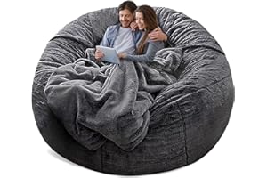 YudouTech Bean Bag Chair Cover Without Filler,Big Round Soft Fluffy PV Velvet Washable Bean Bag Lazy Sofa Bed Cover for Adults,Living Room Bedroom Furniture Outside,5ft dark grey