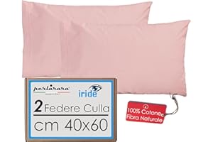 Perlarara Iride - Federa Cuscino 40X60 Bambino Set 2 Federe - Fodera Cuscino Bambino in Cotone Made in Italy - Federe Cuscino 40x60 Bambini Tinta Unita - Rosa