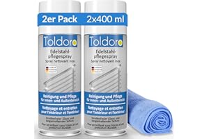 ‎TOLDORO Toldoro Set aus 2x Edelstahl Pflegespray 400ml & 1x Mikrofasertuch 40x40cm / Edelstahl Reiniger für Grill, Küche/Edelstahlpflege Spray als Edelstahl Reinigungsmittel inkl. Reinigungstuch