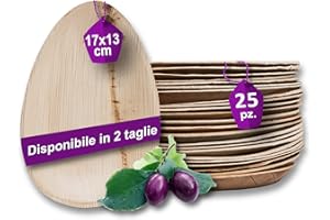 Waipur Piatti in Foglia di Palma Biologici - 25 Piatti Ovali 17 cm - Piatti usa e getta Biodegradabili di Alta Qualità - Leggeri ma Resistenti - Stoviglie Monouso Compostabili
