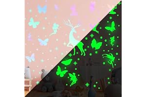 TARKLANDA Glow in The Dark Stars Stickers Fairy Butterfly Deer Wall Decals Stickers DIY Fluorescent Adhesives Wall Stickers for Nursery Girls Kids Bedroom Living Room Home Decoration