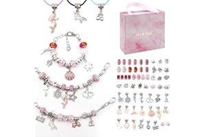 PLINRAX Gifts for 5-12 Year Olds Girls, Charm Bracelet Making Kit for Girls, Arts Crafts for Kids Mermaid Unicorn Jewellery Making Kit, Presents for Girls Birthday Halloween, Christmas (Pink)
