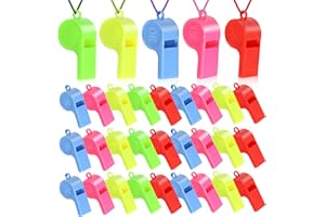 BELIHOME 72 Stück Plastik Pfeifen Kinder, 5 Farben Plastik Pfeife Sportpfeifen mit Umhängeband, Bunte Pfeife Kunststoff Schiedsrichterpfeife Sportpfeifen mit Verstellbarem Für Schulsport