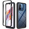 ESTH® Xiaomi Redmi 12C Clear Case, Silicone & PC Hybrid Full-Body Armour Built-in Screen Protector and PC Bumper Military Grade Heavy Duty Shockproof Cover, Black