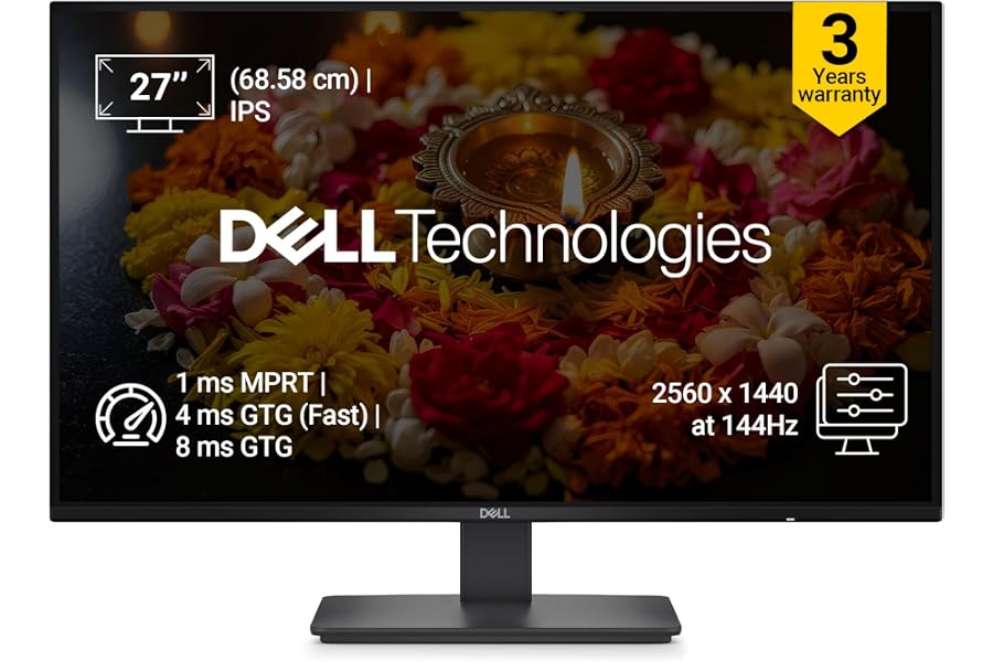 Amazon listing image: Dell SE2726D 27 inch (68.58 cm) QHD IPS Display, 144Hz Refresh, AMD FreeSync, Eye Comfort…