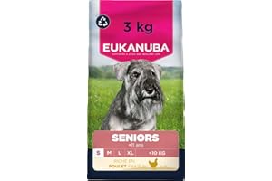EUKANUBA Life Care Croquettes Chien Senior Petite Race 11 Ans et Plus, Riche en Poulet Frais, Glucosamine, chondroïtine, L-carnitine, prébiotiques, sans colorants, arômes artificiels ni OGM - 3 kg