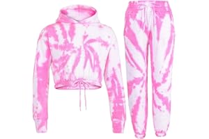 A2Z 4 Kids® Bambini Ragazze Tuta Tie Dye Con Crop Cappucciato Con Jogger Pantaloni Della Tuta Gym Sport Activewear Coulisse Set Età 5 6 7 8 9 10 12 13 Anni