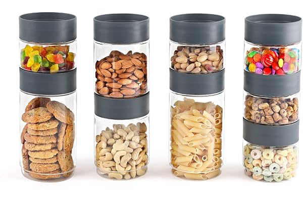 Cello Modustack Storage Container Jar Set of 9 (500ml x 5, 750ml x 2, 1000ml x 2), Grey Food Grade, Stackable, See Through Pet Organizer For Storage of Food, Pulses,Spice, Cereals, Cookies, Dry Food