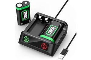 QUMOX 2 Pack 2650mAh Fast Charge Rechargeable Battery with Charger Compatible with Xbox One/Xbox Series X|S/S/X/Elite Wireless Controller, Durable Smart Protection