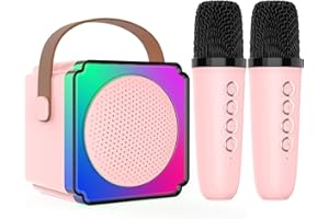 ONEYUS Mikrofon Kinder, Karaoke Maschine Kinder mit 2 Drahtlosen Mikrofonen Bluetooth Karaoke Maschine mit Stimme Wechselnde Effekte und LED Lichter Karaoke für Kinder Erwachsene Jungen Mädchen(Rosa)