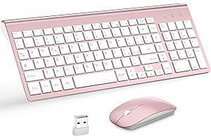Combo Tastiera e Mouse Wireless Ultrasottili con Tampone Mouse, MOOJAY 2.4G USB Tastiera Mouse Silenziosa Compatta di Switch Forbice con Coperchio, Batterie AA&AAA,per PC/Laptop/Windows-Rosa Bianco