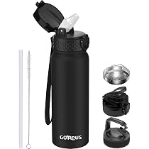 Gourde Isotherme Enfant GOPPUS 420ml - Acier Inoxydable Avec Paille - Sans BPA - Idéale Pour École