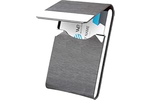 Waylipun Porte-cartes de visite professionnel en cuir synthétique pour garder les cartes de visite en parfait état, porte-cartes fin en métal avec fermeture magnétique, gris, Classique