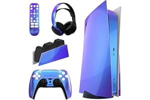 PlayVital Skin for PS5 Console Standard Disc Edition, Decal Sticker, Vinyl Skin Protective Film for PS5 Console, Controller, Charging Station, Headset, Media Remote Control, Purple Blue