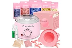 iFanzeTech maquina de cera caliente Calentador de cera - 500g cera depilatoria 30 depilación Espátulas para Todo Tipo Cabello,Cejas, Faciales, Bikini, Corporal por Hombre y Mujer Rosa