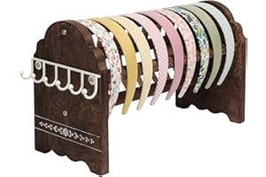J JACKCUBE DESIGN Support de bandeau, présentoir à cheveux en bois rustique, présentoir à cheveux, bijoux, colliers, organiseur de rangement pour adolescentes, filles, femmes, cadeaux - MK913A