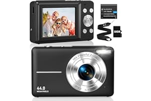CAMKORY Fotocamera Digitale FHD 1080P 44MP Scheda 32G Macchina Fotografica Digitale Zoom 16X Stabilizzazione Immagine Fotocamere Digitali Compatte Bambini Principianti Nero