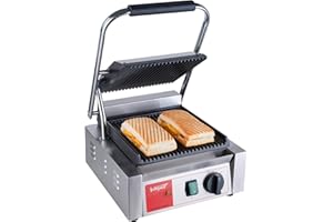Valgus Griglia a contatto con pressa per panini antiaderente commerciale in acciaio inossidabile 2200 W Piastra grande per panini con controllo della temperatura e vassoio raccogligocce rimovibile