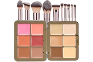 JasCherry Paleta Maquillaje 12 Colores Hipoaergénica con 10 Brochas Suaves para Piel Seca/Sensible, Libre de Crueldad y Químicos