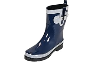 MADSea Bottes Caoutchouc Femme Ocean Pure Bleu Foncé Bottes de Pluie Demi-Bottes