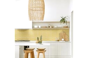 Alwayspon Vinyl Waterproof Tile Sticker, Peel and Stick Self-Adhesive Backsplash Tile Transfer Sticker for Kitchen Bathroom Living Room, Boho Style Wall Sticker, 20x20cmx10pcs, Yellow