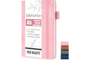 SALLYFASHION Notatnik A5, w linie, 200 stron, twarda okładka, notatnik klasy premium, 80 g/m², kwadratowy z gumową taśmą, do planowania, nauki, podróży, szkicowania projektów (różowy)