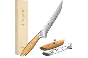 HEZHEN Damasco Coltello per Sfilettare, Coltello Da Filetto Acciaio Damasco Coltelli da Disosso Filettare Professionale, Manico in Legno Ergonomico