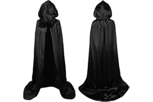 Lang Horn Satin Hooded Cape for Adults, Unisex Cloak with Hood for Halloween Christmas Fancy Dress Costume (150 / 60”, Black)