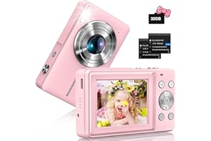 SIXTARY Digitalkamera 1080P mit 32G Karte Fotokamera 44MP Fotoapparat 2.4" LCD Bildschirm 16X Digitalzoom Countdown Fotografie Selfie Kamera Tragbare Kompaktkamera Digitalkamera für Kinder Teenager Anfänger