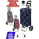 SEYFİKİRTASİYE Pazar Arabası, Patlamaz Plastik Tekerli, 30 lt, Sabit Durma Ayaklı, Karma Renkler