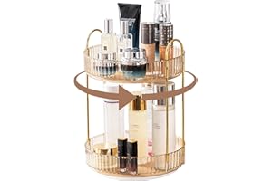 CESTATIVO Organizzatore di Trucco Rotante a 360°, Organizzatore di Cosmetici ad Grande Capacità, Organizzatore di Profumi, Organizzatore Della Cura Della Pelle per Bagno (2 Strati, Ambra)