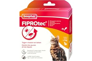 BEAPHAR – FIPROTEC Solution Spot-on pour Chats 50 MG – À Base de Fipronil – Tue Les Puces et Les Tiques à l'application – Traitement Antiparasitaire pour Chat dès 8 Semaines – 4 Pipettes de 0,50 ML